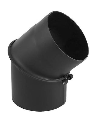 DARCO D-180 mm / 45° / 2seg. reguliuojama dūmtraukio alkūnė. Kamino pajungimo alkūnė židiniams ir krosnelėms. Juoda dūmų alkūnė.