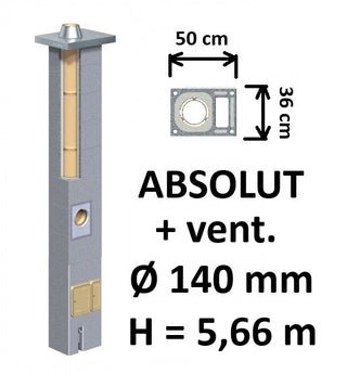 Kamino komplektas Schiedel Absolut Ø140 mm su ventiliaciniu kanalu, keramikinis dūmtraukis namams A++ lygio