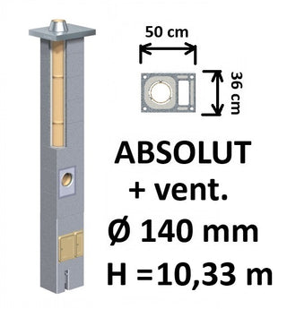 Kamino komplektas Schiedel Absolut Ø140 mm su ventiliaciniu kanalu, keramikinis dūmtraukis namams A++ lygio