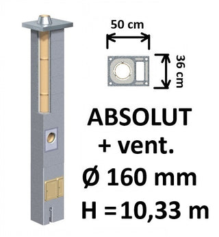 Kamino komplektas Schiedel Absolut Ø160 mm su ventiliaciniu kanalu, keramikinis dūmtraukis namams A, A+, A++ klasės