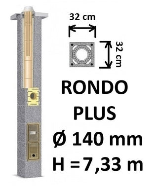 Kamino komplektas SCHIEDEL RONDO PLUS Ø140 mm, B, C, D klasės namams. Keramikinis kaminas. Keraminio dūmtraukio komplektas.