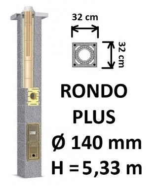 Kamino komplektas SCHIEDEL RONDO PLUS Ø140 mm, B, C, D klasės namams. Keramikinis kaminas. Keraminio dūmtraukio komplektas.