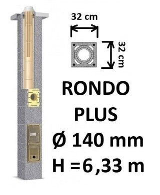 Kamino komplektas SCHIEDEL RONDO PLUS Ø140 mm, B, C, D klasės namams. Keramikinis kaminas. Keraminio dūmtraukio komplektas.