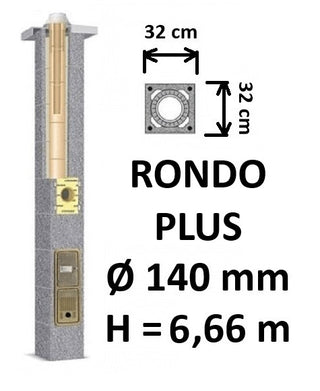 Kamino komplektas SCHIEDEL RONDO PLUS Ø140 mm, B, C, D klasės namams. Keramikinis kaminas. Keraminio dūmtraukio komplektas.