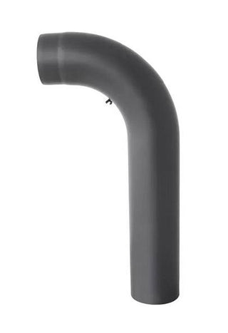 DARCO D-130 mm / 90° aukšta trumpa lenkta dūmtraukio alkūnė su pravala. Kamino pajungimo alkūnė židiniams ir krosnelėms. Juoda dūmų alkūnė.