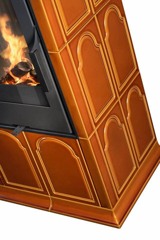 Romotop GREMIO 2 akumuliacinis židinys – akumuliacinė krosnelė su kokliais. Keramikos apdaila / pasirink spalvą