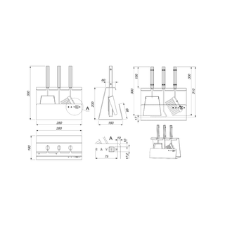 Židinio įrankiai SAVEN SET 2 S WHITE, trijų dalių židinio įrankių komplektas