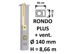 Kamino komplektas SCHIEDEL RONDO PLUS Ø140 mm su ventiliaciniu kanalu B, C, D klasės namams. Keramikinis dūmtraukis