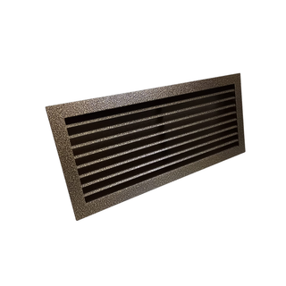 Žalvario spalvos grotelės židiniams 500 x 120 mm, nukreipančios. Tiesios židinio grotelės su montavimo lizdu