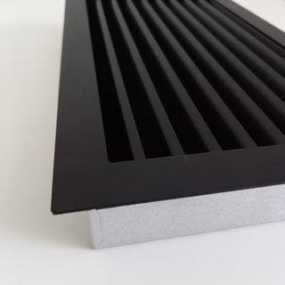 Juodos (smėlis) grotelės židiniams 300 x 180 mm, nukreipančios. Tiesios židinio grotelės su montavimo lizdu