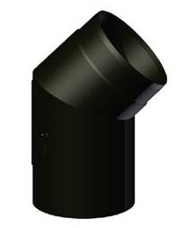DARCO D-200 mm / 45° dūmtraukio alkūnė su pravala. Kamino pajungimo alkūnė židiniams ir krosnelėms. Juoda dūmų alkūnė.