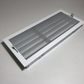 Baltos grotelės su žaliuzėmis židiniams 400 x 180 mm. Tiesios židinio grotelės su žaliuzėmis ir montavimo lizdu