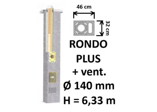 Kamino komplektas SCHIEDEL RONDO PLUS Ø140 mm su ventiliaciniu kanalu B, C, D klasės namams. Keramikinis dūmtraukis