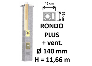 Kamino komplektas SCHIEDEL RONDO PLUS Ø140 mm su ventiliaciniu kanalu B, C, D klasės namams. Keramikinis dūmtraukis