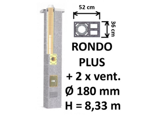 Kamino komplektas SCHIEDEL RONDO PLUS Ø180 mm su 2 ventiliaciniais kanalais B, C, D klasės namams Keramikinis dūmtraukio komplektas
