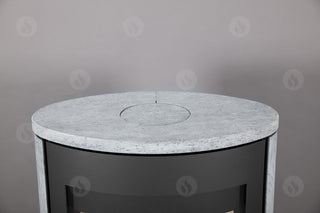 Romotop OVALIS T 02 lenktas apvalus židinys - apvali krosnelė su akmens apdaila