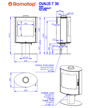 Romotop OVALIS T STEEL lenktas apvalus židinys - apvali krosnelė