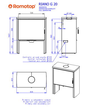 Romotop RIANO G SERPENTINE židinys krosnelė su tonuotu stiklu ir akmens apdaila