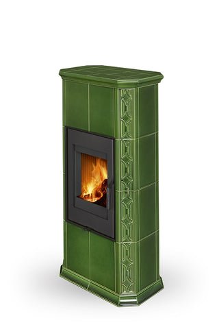 Romotop GREMIO 4 akumuliacinis židinys – akumuliacinė krosnelė su kokliais. Keramikos apdaila / pasirink spalvą