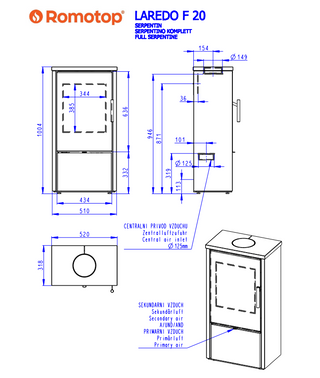 Romotop LAREDO F SERPENTINE židinys krosnelė su akmeniu