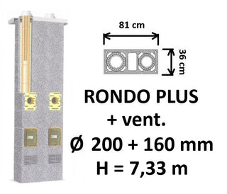 Dvigubo kamino komplektas SCHIEDEL RONDO PLUS Ø 200+V+160 mm su ventiliacine anga, B, C, D klasės namams