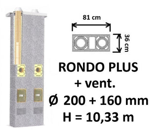 Dvigubo kamino komplektas SCHIEDEL RONDO PLUS Ø 200+V+160 mm su ventiliacine anga, B, C, D klasės namams