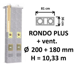 Dvigubo kamino komplektas SCHIEDEL RONDO PLUS Ø 200+V+180 mm su ventiliacine anga B, C, D klasės namams
