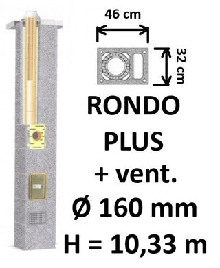Kamino komplektas SCHIEDEL RONDO PLUS Ø160 mm su ventiliaciniu kanalu, B, C, D klasės namams, keramikinis dūmtraukis