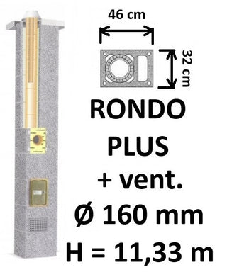 Kamino komplektas SCHIEDEL RONDO PLUS Ø160 mm su ventiliaciniu kanalu, B, C, D klasės namams, keramikinis dūmtraukis