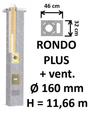 Kamino komplektas SCHIEDEL RONDO PLUS Ø160 mm su ventiliaciniu kanalu, B, C, D klasės namams, keramikinis dūmtraukis