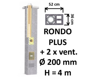Kamino komplektas SCHIEDEL RONDO PLUS Ø200 mm su dviem ventiliaciniais kanalais, keramikinis dūmtraukio komplektas B, C, D klasės namams