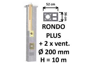 Kamino komplektas SCHIEDEL RONDO PLUS Ø200 mm su dviem ventiliaciniais kanalais, keramikinis dūmtraukio komplektas B, C, D klasės namams