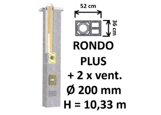 Kamino komplektas SCHIEDEL RONDO PLUS Ø200 mm su dviem ventiliaciniais kanalais, keramikinis dūmtraukio komplektas B, C, D klasės namams