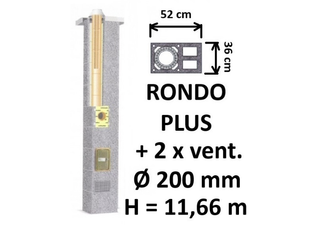 Kamino komplektas SCHIEDEL RONDO PLUS Ø200 mm su dviem ventiliaciniais kanalais, keramikinis dūmtraukio komplektas B, C, D klasės namams