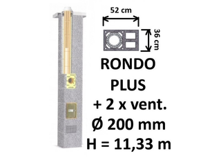 Kamino komplektas SCHIEDEL RONDO PLUS Ø200 mm su dviem ventiliaciniais kanalais, keramikinis dūmtraukio komplektas B, C, D klasės namams