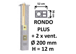 Kamino komplektas SCHIEDEL RONDO PLUS Ø200 mm su dviem ventiliaciniais kanalais, keramikinis dūmtraukio komplektas B, C, D klasės namams