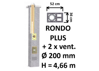 Kamino komplektas SCHIEDEL RONDO PLUS Ø200 mm su dviem ventiliaciniais kanalais, keramikinis dūmtraukio komplektas B, C, D klasės namams