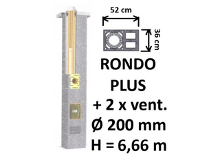 Kamino komplektas SCHIEDEL RONDO PLUS Ø200 mm su dviem ventiliaciniais kanalais, keramikinis dūmtraukio komplektas B, C, D klasės namams