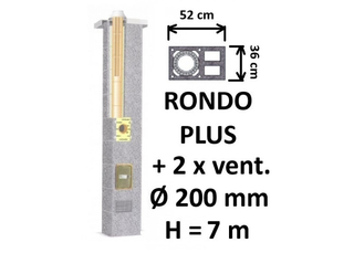 Kamino komplektas SCHIEDEL RONDO PLUS Ø200 mm su dviem ventiliaciniais kanalais, keramikinis dūmtraukio komplektas B, C, D klasės namams