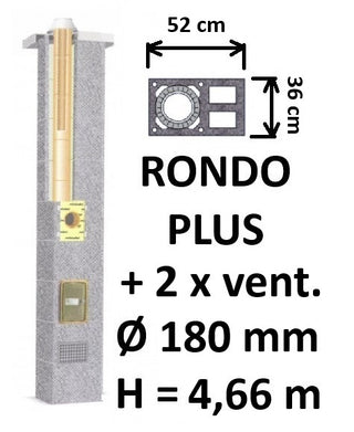 Kamino komplektas SCHIEDEL RONDO PLUS Ø180 mm su 2 ventiliaciniais kanalais B, C, D klasės namams Keramikinis dūmtraukio komplektas