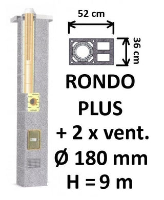 Kamino komplektas SCHIEDEL RONDO PLUS Ø180 mm su 2 ventiliaciniais kanalais B, C, D klasės namams Keramikinis dūmtraukio komplektas