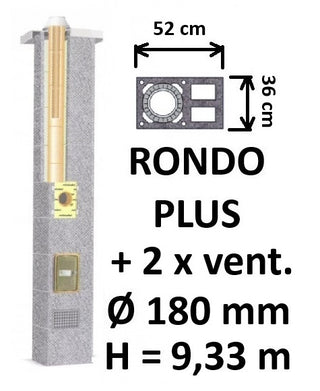 Kamino komplektas SCHIEDEL RONDO PLUS Ø180 mm su 2 ventiliaciniais kanalais B, C, D klasės namams Keramikinis dūmtraukio komplektas