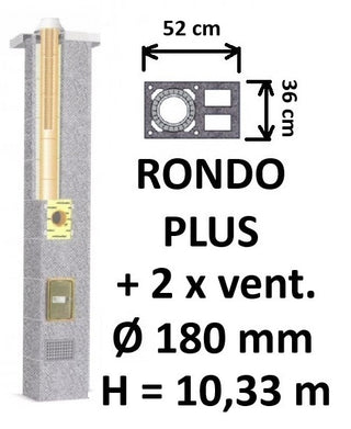Kamino komplektas SCHIEDEL RONDO PLUS Ø180 mm su 2 ventiliaciniais kanalais B, C, D klasės namams Keramikinis dūmtraukio komplektas