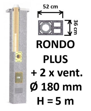 Kamino komplektas SCHIEDEL RONDO PLUS Ø180 mm su 2 ventiliaciniais kanalais B, C, D klasės namams Keramikinis dūmtraukio komplektas