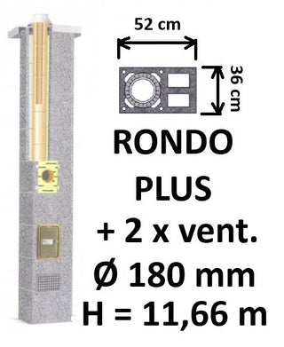 Kamino komplektas SCHIEDEL RONDO PLUS Ø180 mm su 2 ventiliaciniais kanalais B, C, D klasės namams Keramikinis dūmtraukio komplektas