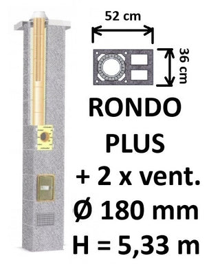 Kamino komplektas SCHIEDEL RONDO PLUS Ø180 mm su 2 ventiliaciniais kanalais B, C, D klasės namams Keramikinis dūmtraukio komplektas