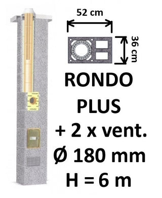 Kamino komplektas SCHIEDEL RONDO PLUS Ø180 mm su 2 ventiliaciniais kanalais B, C, D klasės namams Keramikinis dūmtraukio komplektas