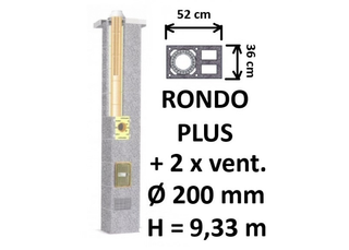 Kamino komplektas SCHIEDEL RONDO PLUS Ø200 mm su dviem ventiliaciniais kanalais, keramikinis dūmtraukio komplektas B, C, D klasės namams