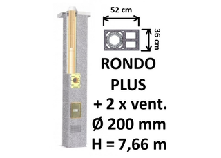 Kamino komplektas SCHIEDEL RONDO PLUS Ø200 mm su dviem ventiliaciniais kanalais, keramikinis dūmtraukio komplektas B, C, D klasės namams
