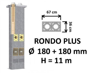 Dvigubo kamino komplektas SCHIEDEL RONDO PLUS Ø180+180 mm, dvigubas keramikinis dūmtraukis B, C, D klasės namams